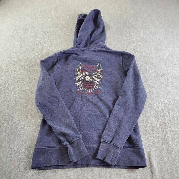 Harley-Davidson Hoodie Women Small Blue Fleece Lined V Neck Drawstring Pullover - Picture 9 of 10